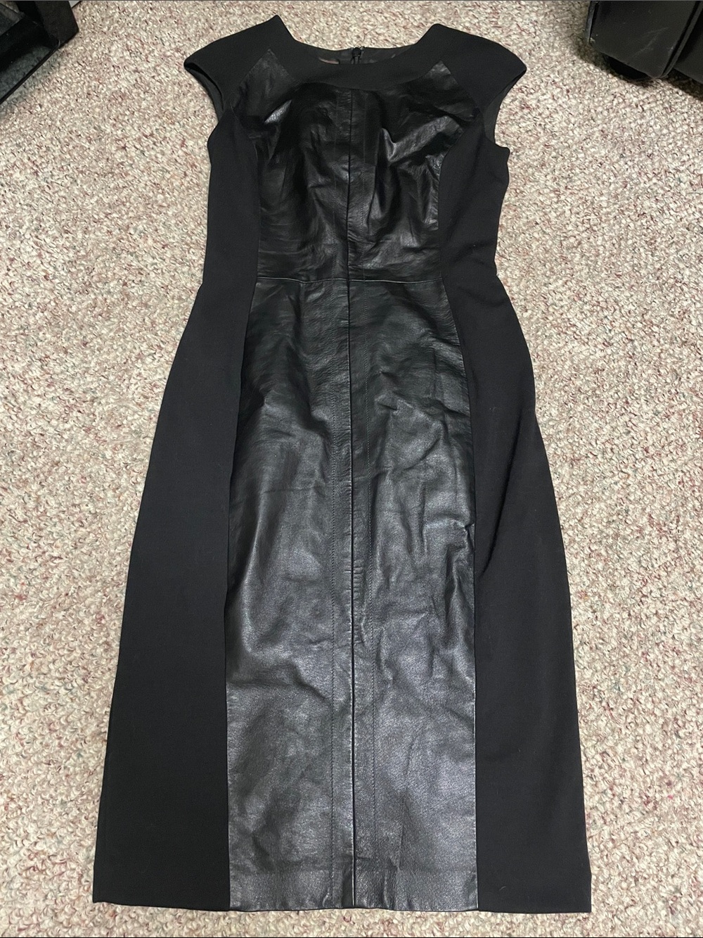 Danier Black Leather Panel cap sleeve Sheath Dress- like new